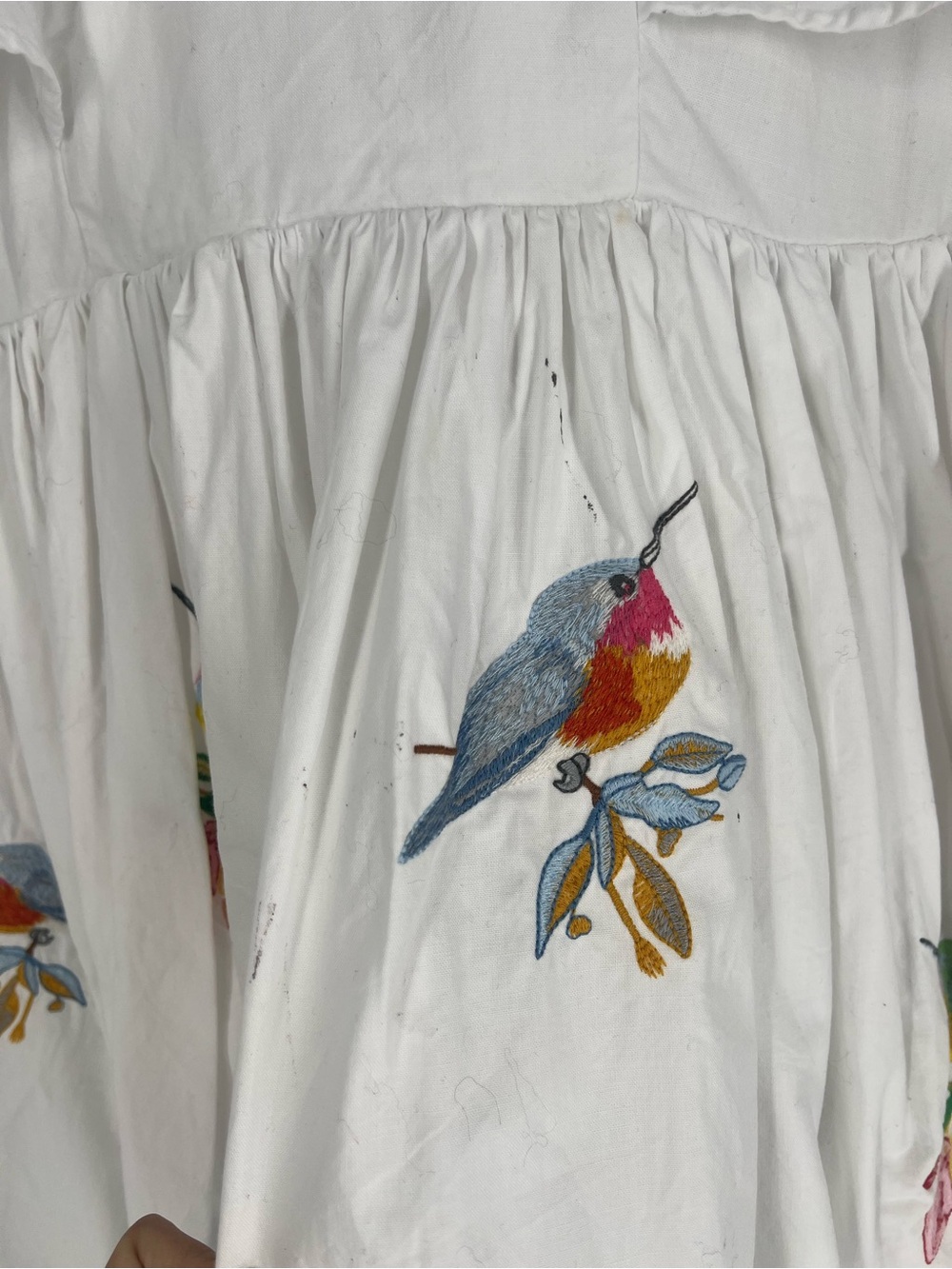 Fanm Mon White Colorful Hummingbird & Floral Print Flutter Sleeve Midi Dress - Picture 2 of 7